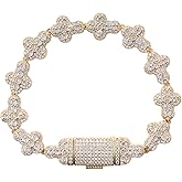 Lulu Mel Iced Out Cross Bracelet Chain Hip Hop 14K Gold Plated Tennis Bracelet for Men Women, Prong Setting 5A+ Cubic Zirconia Diamond Fashion Jewelry for Rapper