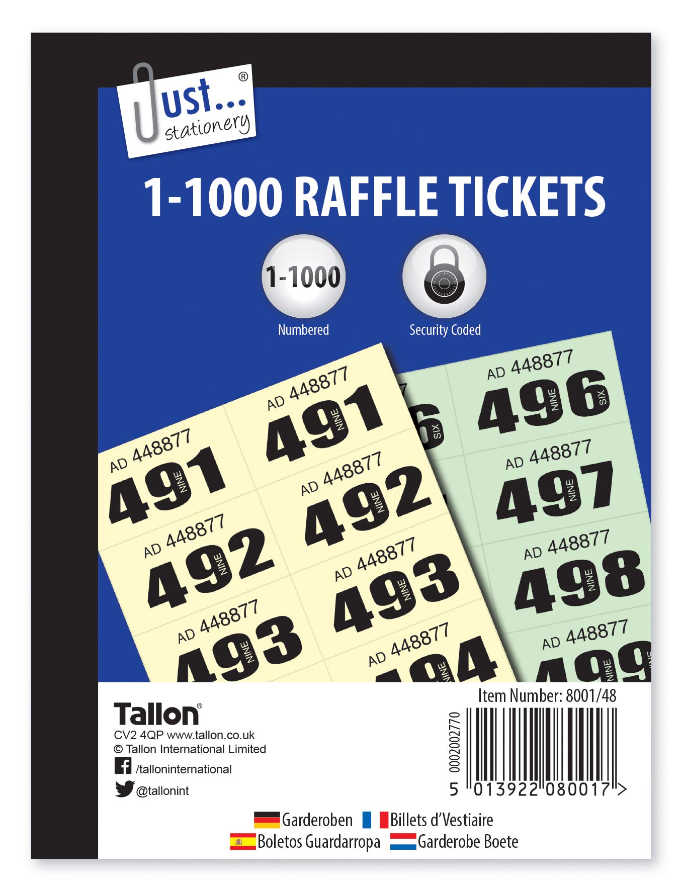 Cloakroom / Raffle Tickets - Book Of 1000 In Pack Of 5