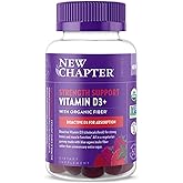 New Chapter Organic Vitamin D3+ Gummies – 52% Less Sugar§, 1,000 IU USDA Organic Vitamin D, ONE Daily Gummy for Strong Bones & Muscle Function, Non-GMO, Gluten Free, Mixed Berry Flavored, 60ct