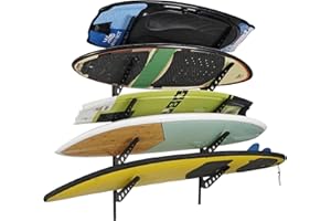 5 Board Surfboard Rack, Adjustable Surf Rack for Surfboard, Wakeboard, Snowboard Storage,Surfboard Wall Mount Display