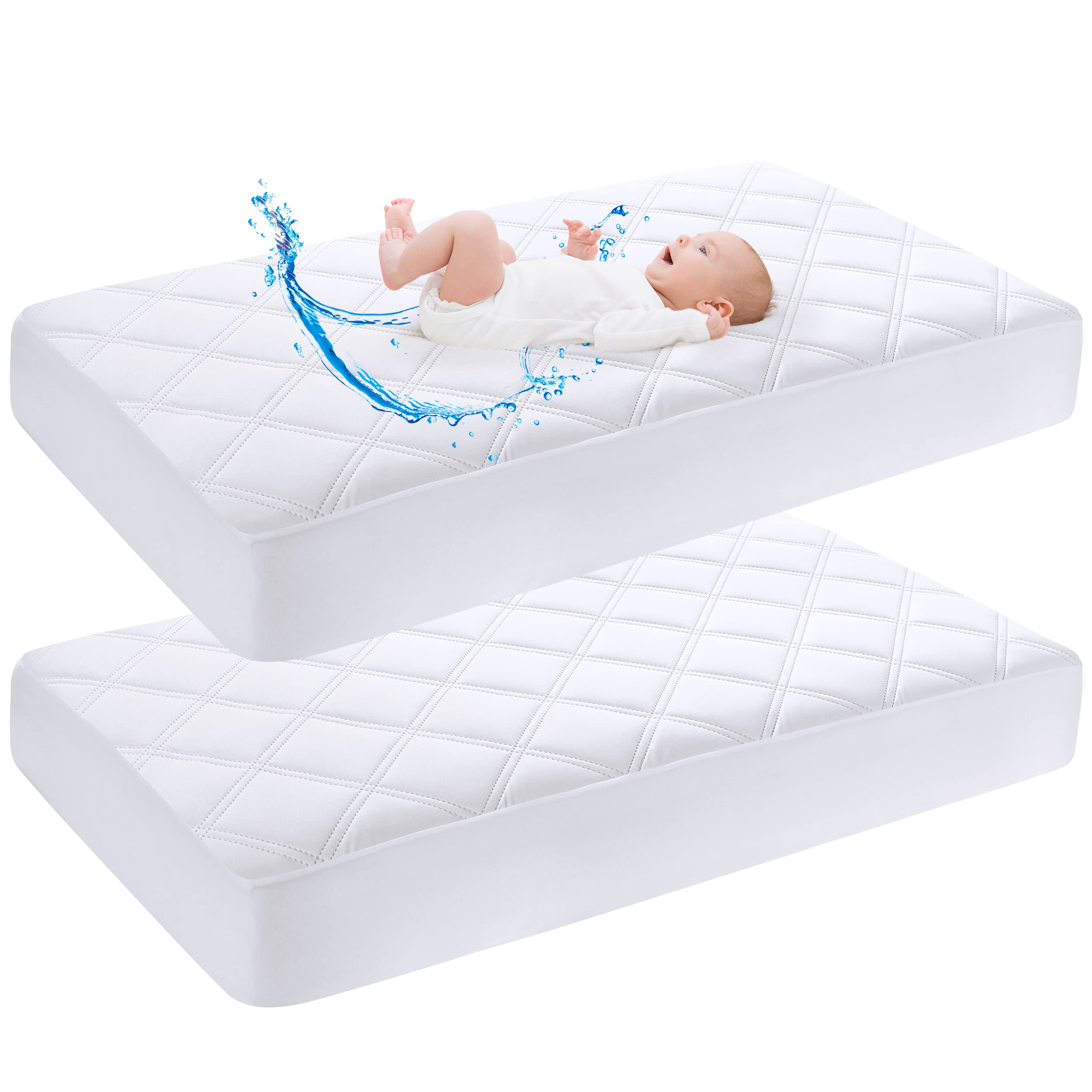 Yoofoss Next to Me Crib Mattress Protector 51 x 85 cm Waterproof Next to Me Mattress Protector 2 Pack Breathable & Comfortable Baby Mattress Cover White — image 1