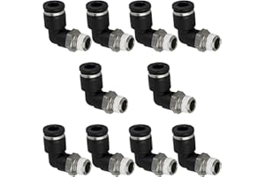 Jienk 10PCS Pneumatic Male Elbow 3/8" Tube OD x 3/8" NPT Thread Push to Connect Air Fittings,90 Degree Quick Connector for Air Compressor Air Horn Air Bag