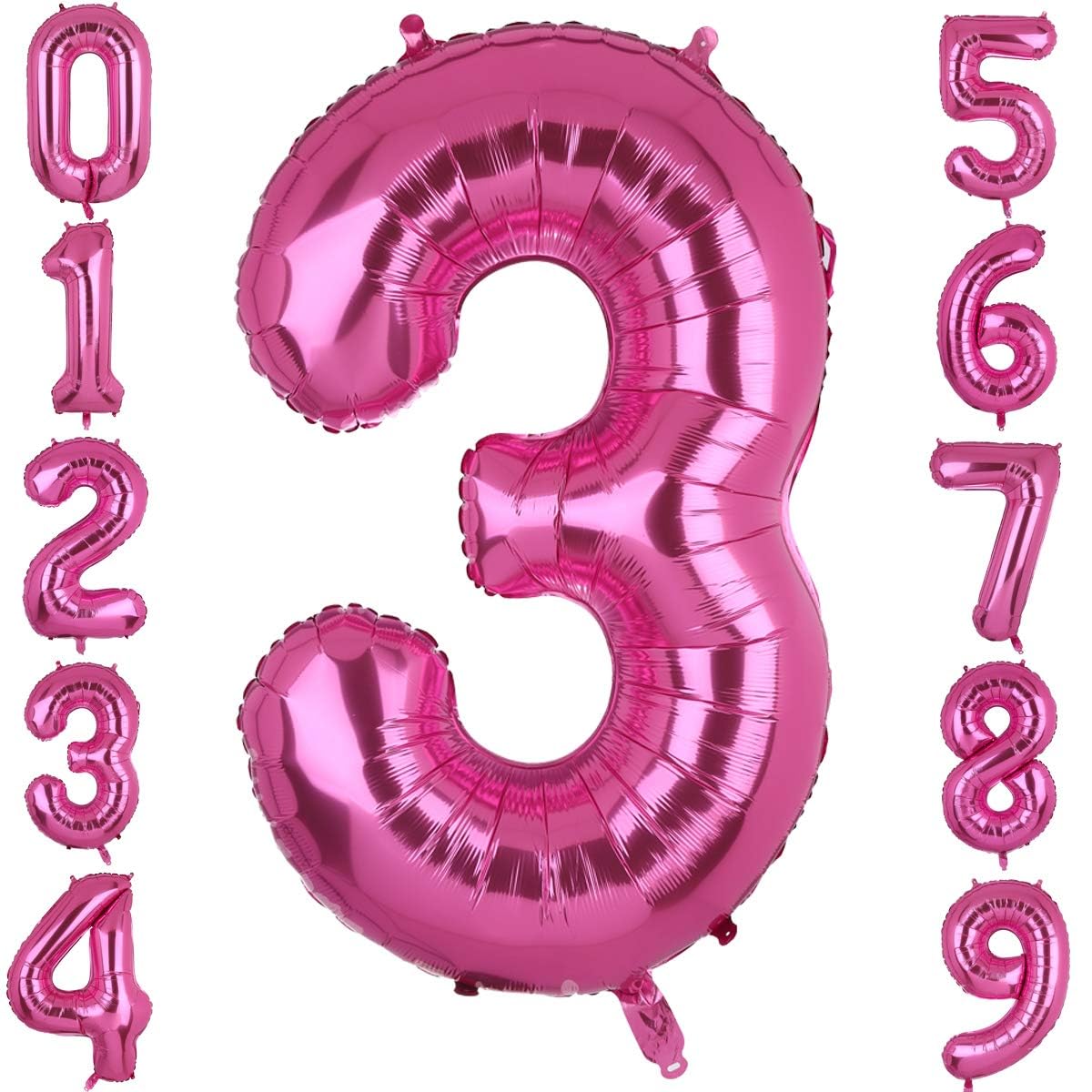 40 Inch Large Foil Number 3 Balloons Hot Pink Big Mylar Helium Balloon Birthdays Party Decorations Supplies Girls (Hot Pink 3)