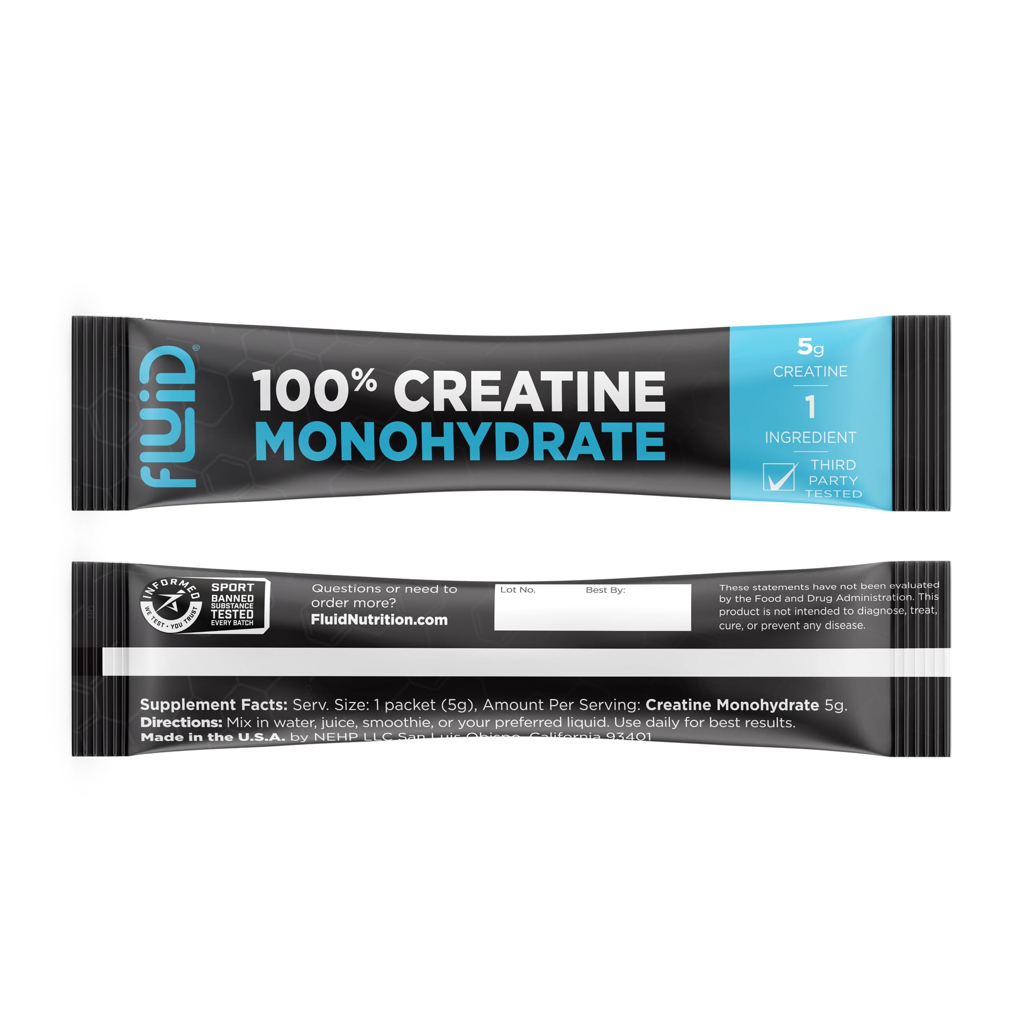 Fluid - Ultra-Fine Micronized 100% Creatine Monohydrate, Informed Sport Certified, Safe for Athletes, 5g Serving (30 Single Servings)