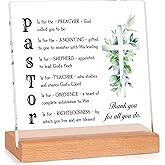 Afterprints Pastor Appreciation Gifts, Thank You Acrylic Plaque with Wooden Stand, Pastor Gifts for Men, Birthday Christian Gift for Preacher, Tabletop Sign Decoration