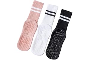 INANIR Pilates Socks With Grips for Women:Cute Non Slip Crew Gripper Yoga Sock-Grippy Sticky for Hospital/Dance Barre/Workout