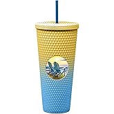 Spoontiques Studded Tumbler, 32oz - Insulated Double Wall Acrylic Travel Cup Spill Proof Lid - for Hot & Cold Beverages - Beach