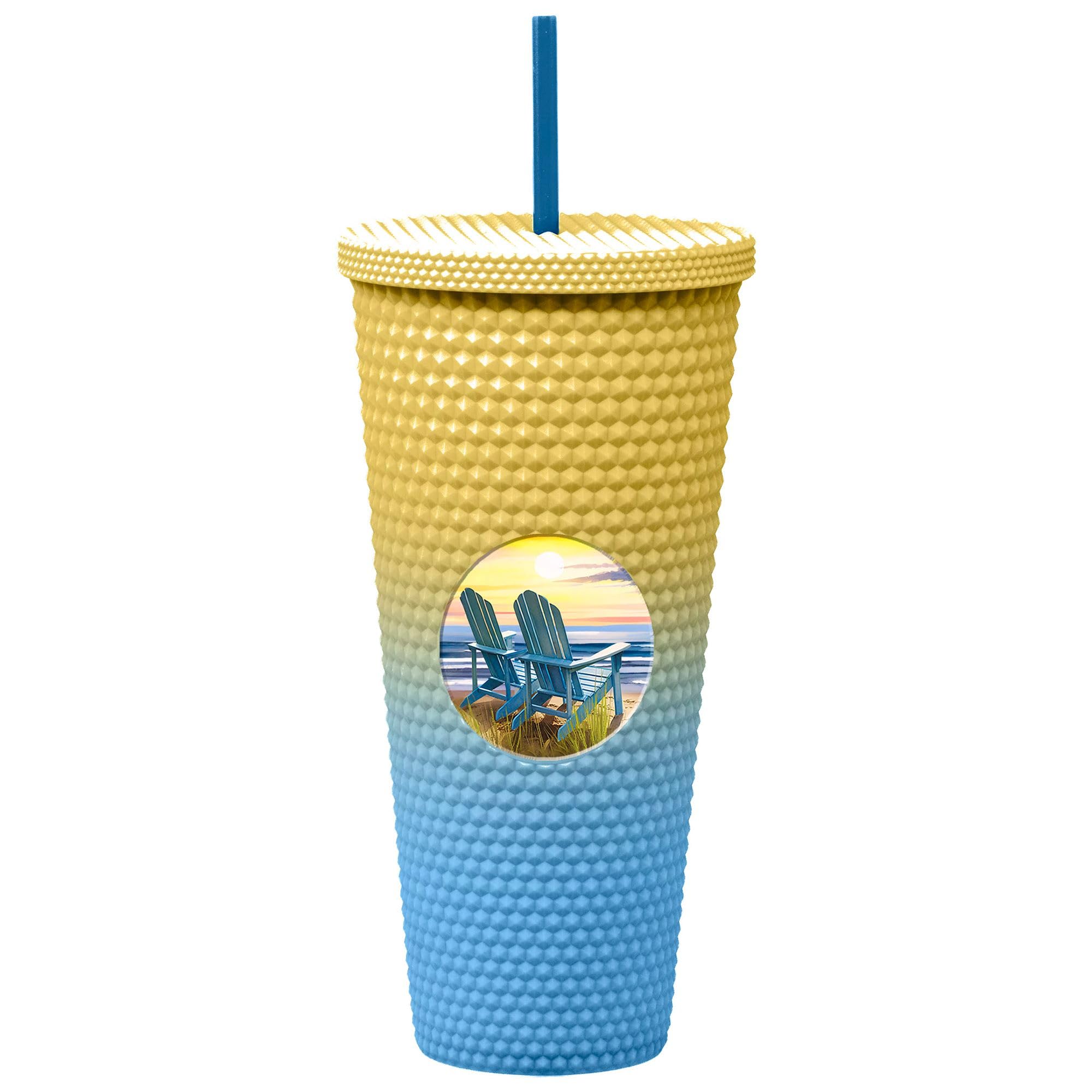 Photo 1 of ***MISSING STRAW SELLING AS IS *** Spoontiques Studded Tumbler, 32oz - Insulated Double Wall Acrylic Travel Cup Spill Proof Lid - for Hot & Cold Beverages - Beach ***NOT IN BOX***