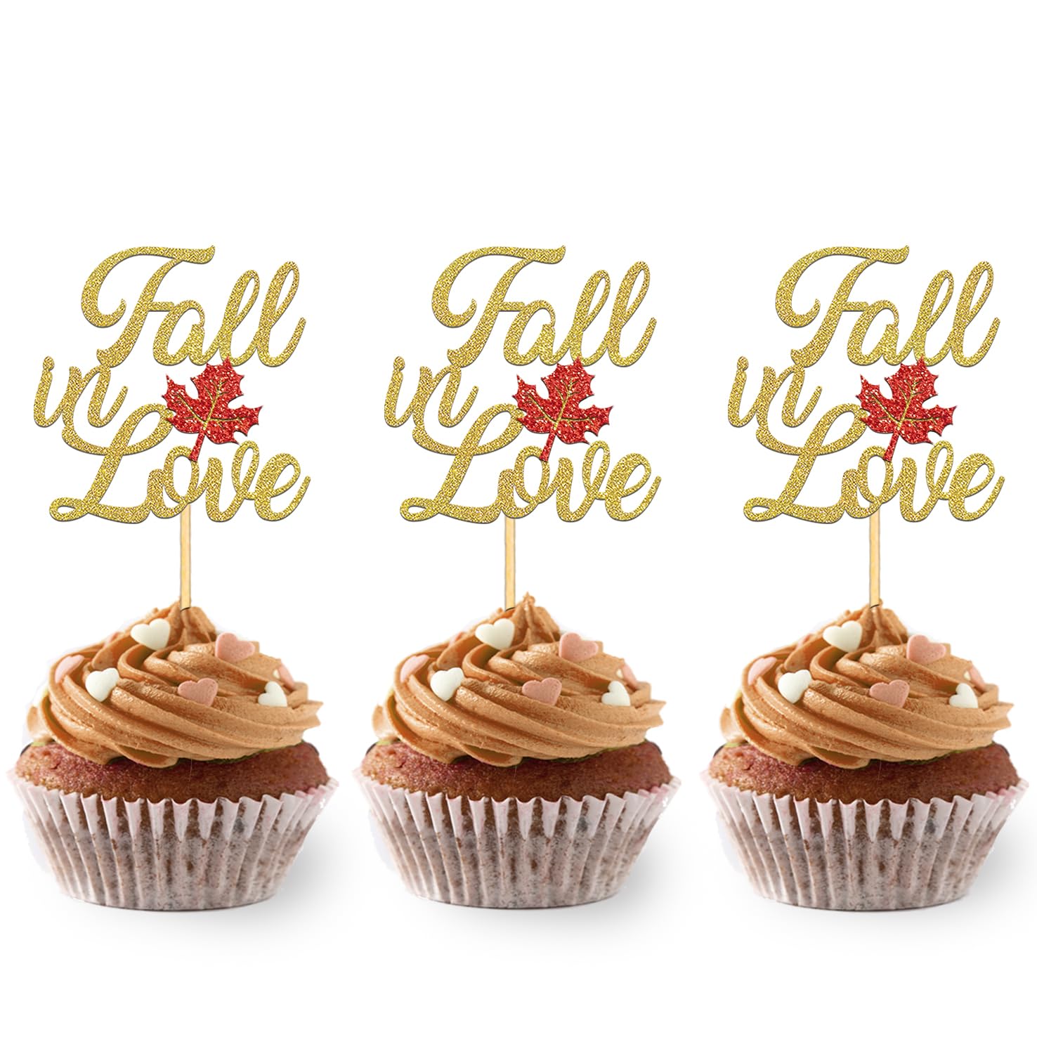 Photo 1 of 24PCS Fall in Love Cupcake Toppers Fall Theme Party Decorations, Bridal Shower Cupcake Picks Engagement Cake Decorations, Wedding Anniversary Bridal Shower Party Decorations (Gold)