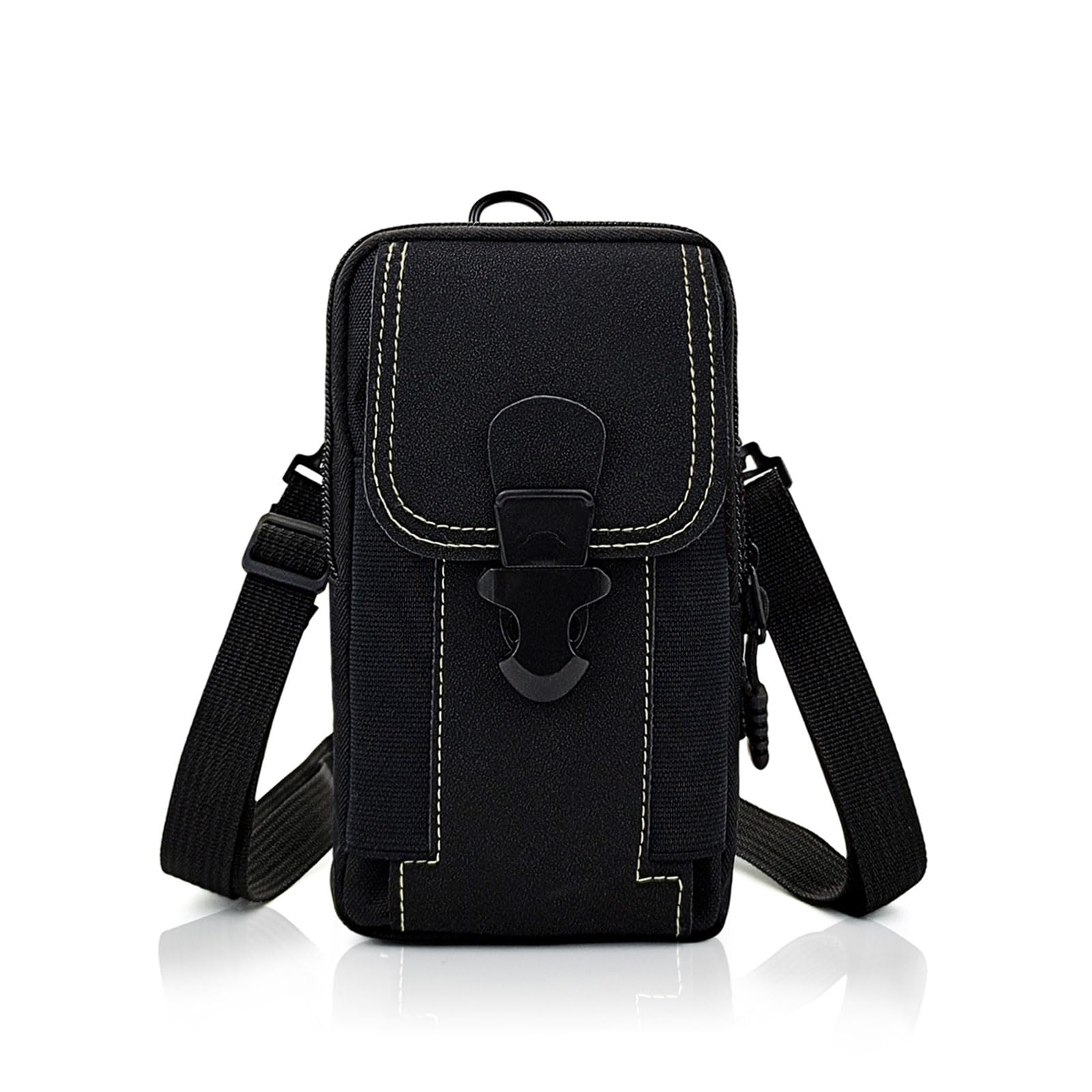 WisePoint Molle Pouch for Men, Canvas Mobile Phone Belt Pouch Cell Phone Pouch with Belt Loop, Multifunctional Hiking Waist Bag with Cell Phone Holster for Hiking, Shopping (black)