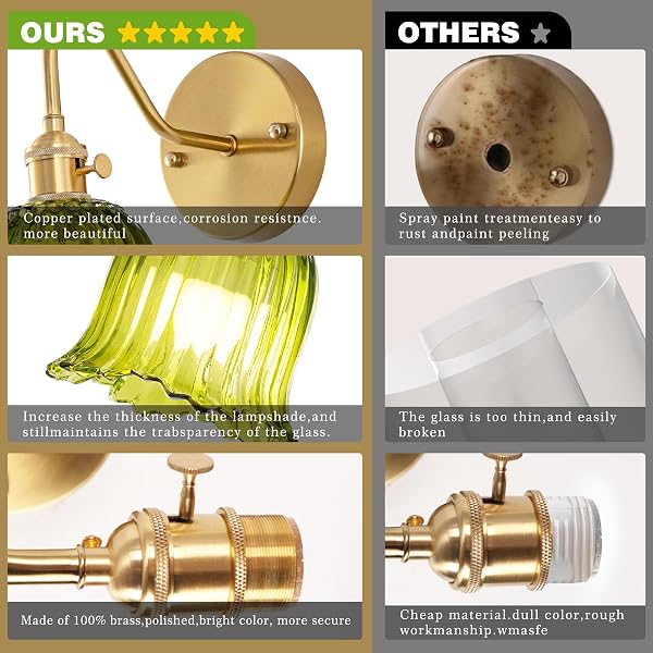 JERANDO VINTAGE BATTERY OPERATED WALL SCONCES SET OF TWO, RGB DIMMABLE LED WALL LIGHT WITH REMOTE CONTROL, GREEN GLASS LAMPSHADE WALL LAMP WITH 15 COLORS FOR BEDROOM, LIVING ROOM, HOME DECOR