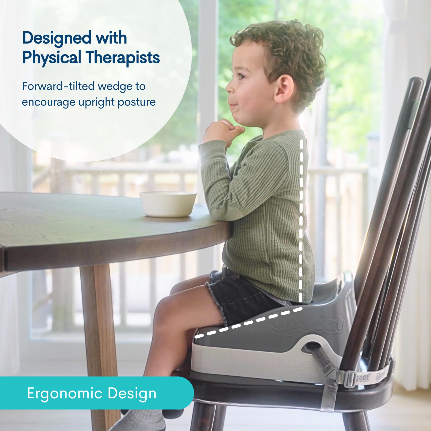 Upseat Boost Ergonomic Toddler Booster Seat for Dining Table, Developed with Physical Therapists to Encourage Posture, 3-Point Harness, Easy to Wipe Clean, and Lightweight Gray
