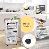 DOEWORKS Mobile Bookshelf on Wheels 5-Tier White Storage Cart Strong Wheels view 5
