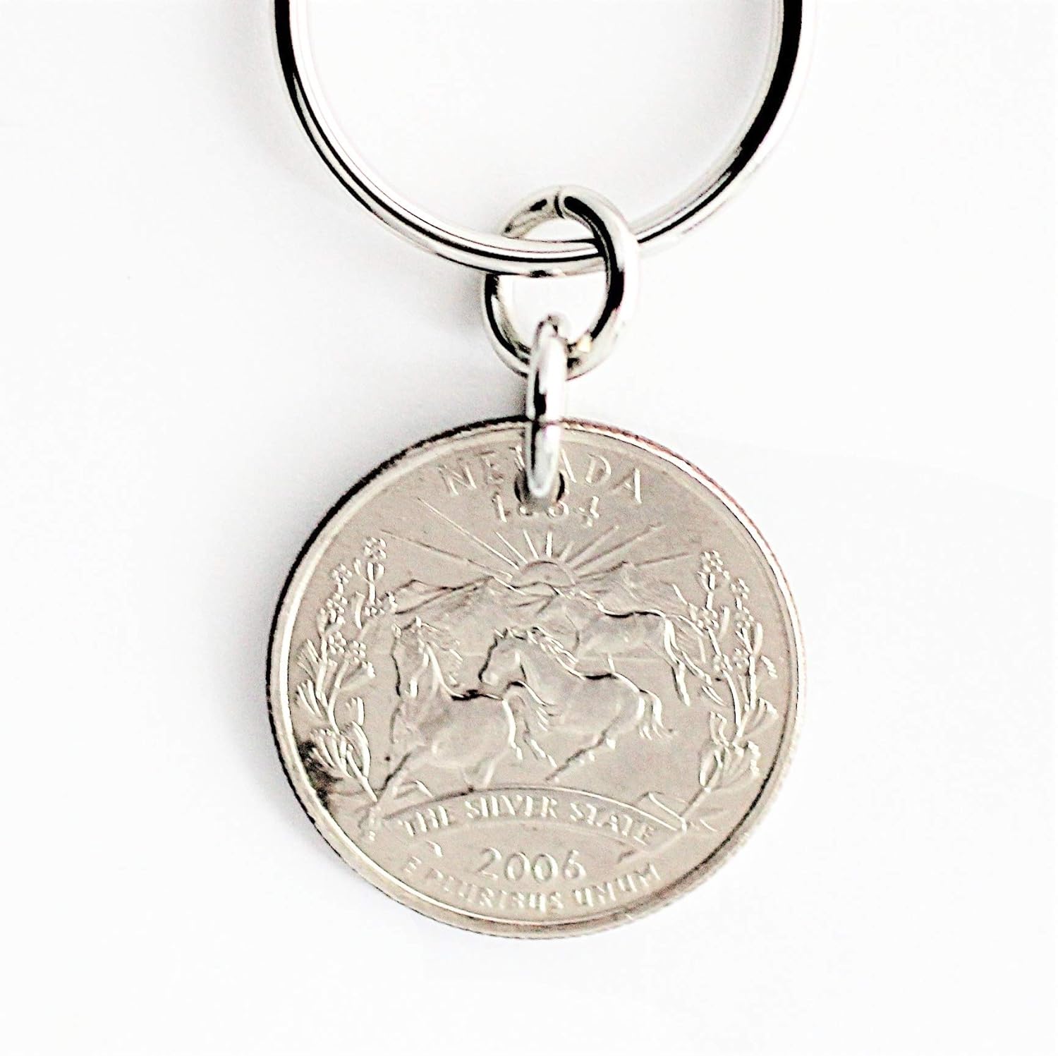 Amazon Com Nevada State Quarter Keychain U S Commemorative Coin Wild Mustang Horses Key Ring 2006 Handmade