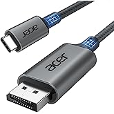 Acer USB C to DisplayPort Cable 6.6 FT (4K@60HZ 2K@165Hz) for Laptop | Type-C to DP Cord(Sturdy Aluminum, Plug &amp; Play) Thunderbolt 3/4/5 Compatible with MacBook Pro/Air, iPhone 17 Pro/Max, Surface