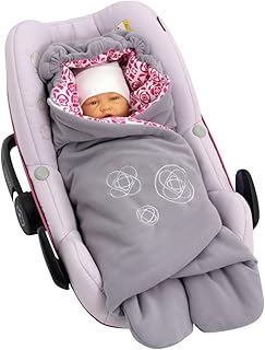 ByBoom - Einschlagdecke für die Übergangszeit und Sommer mit Muster, für Babyschale, Autokindersitz, z.B. für Maxi-Cosi, Römer, für Kinderwagen, Babytrage, z.B. Manduca Farbe:Dunkelgrau/Fuchsia