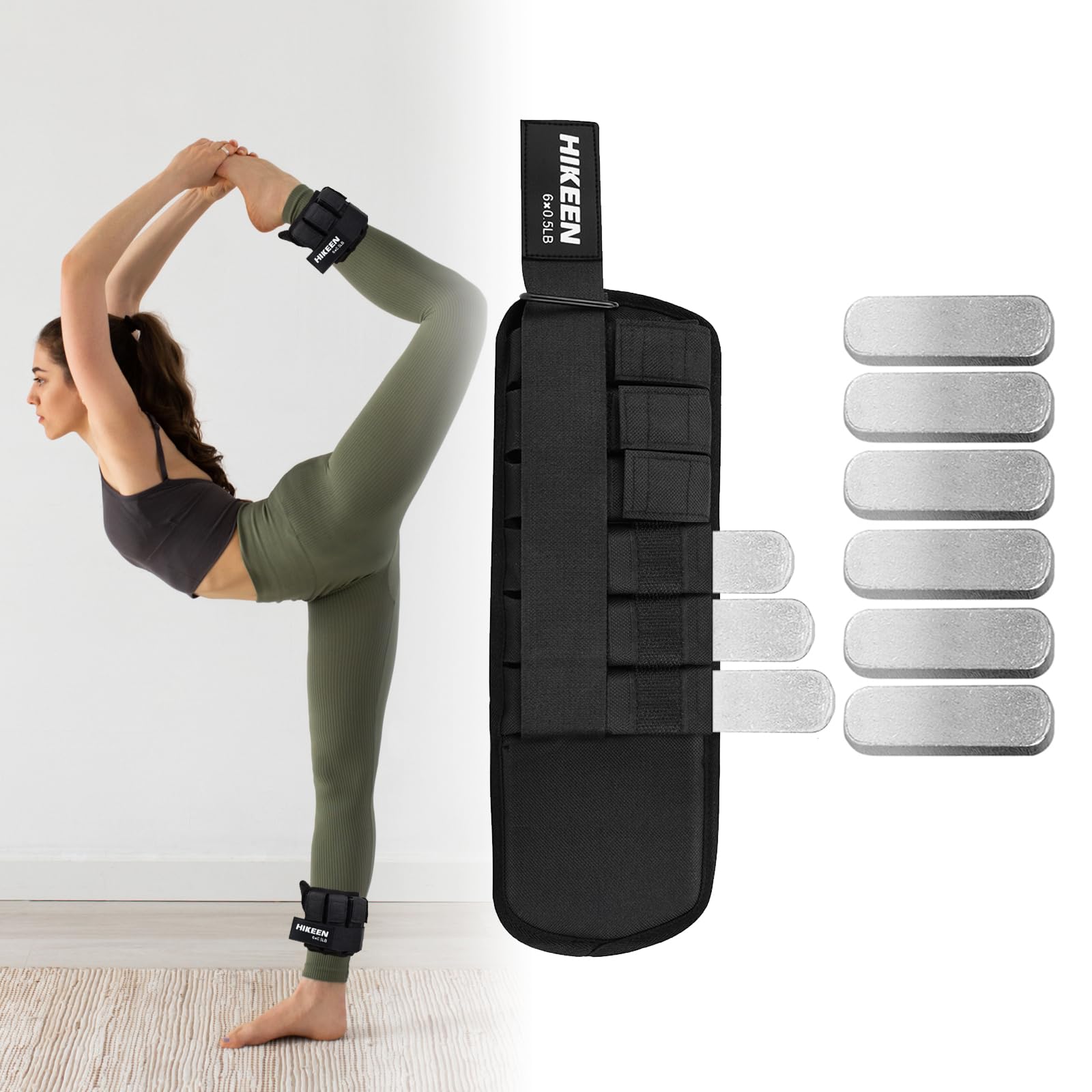 Boosteady Ankle Weights,1 Pair Adjustable Leg Weights for Women Men 1 2 3 LBS Metal Block with Separate Pockets Ankle Weight Wrist Weight Straps For Walking Running Jogging Exercises-Black