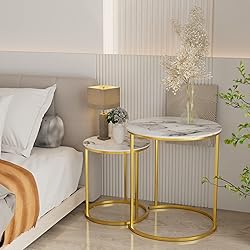 Nesting Coffee Table Faux White Marble for Small