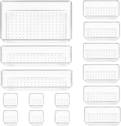 Vtopmart 15 Pack Drawer Organisers 4 Sizes Clear Plastic Storage Bins