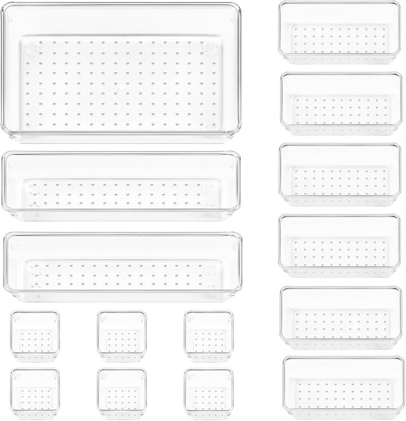 Vtopmart 15 Pack Drawer Organisers 4 Sizes Clear Plastic Storage Bins