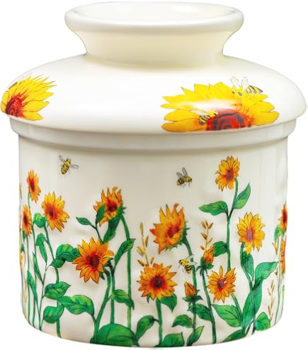 Floral Ceramic Butter Crock With Lid - Airtight Butter Keeper, Countertop Storage, Pink & Yellow Decor - View #10