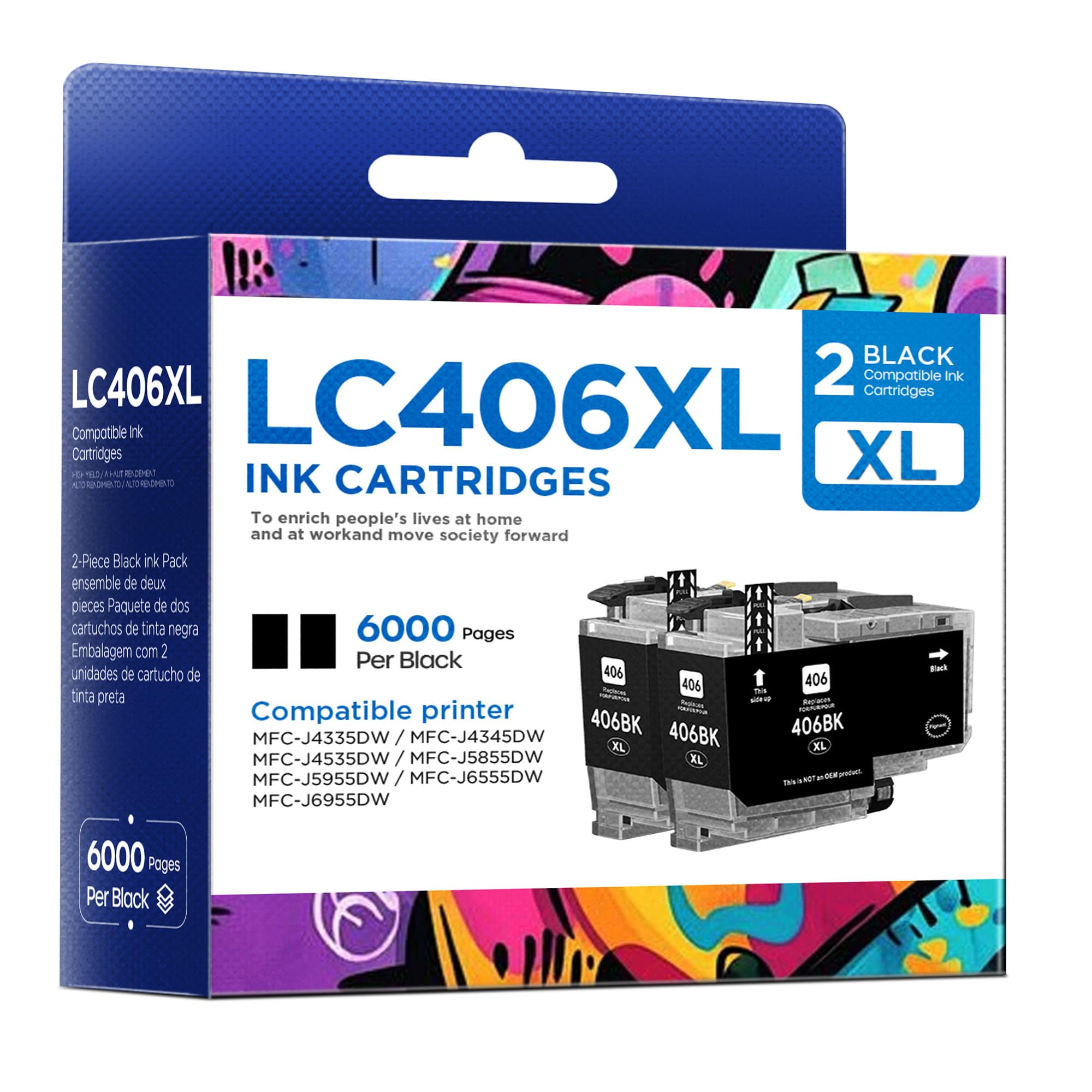 Photo 1 of LC406XL LC406 Ink Cartridges for Brother LC 406XL LC 406 XL for MFC-J4335DW MFC-J5855DW MFC-J6555DW MFC-J4535DW MFC-J6955DW MFC-J4345DW MFC-J5955DW Printer (Black, 2 Pack)