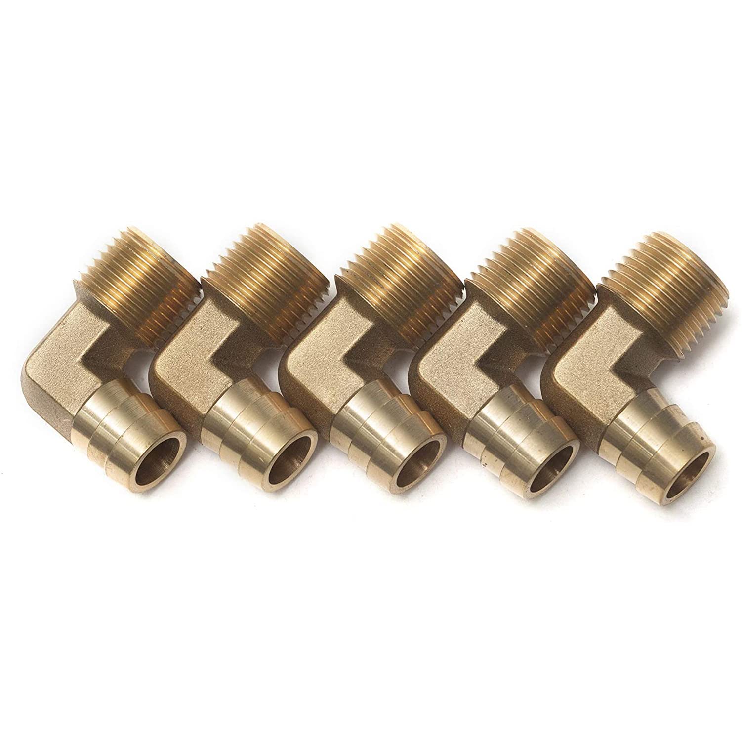 LTWFITTING 90 Deg Elbow Brass Barb Fitting 1/2-Inch Male BSPT x 16mm ID Hose(Pack of 5)
