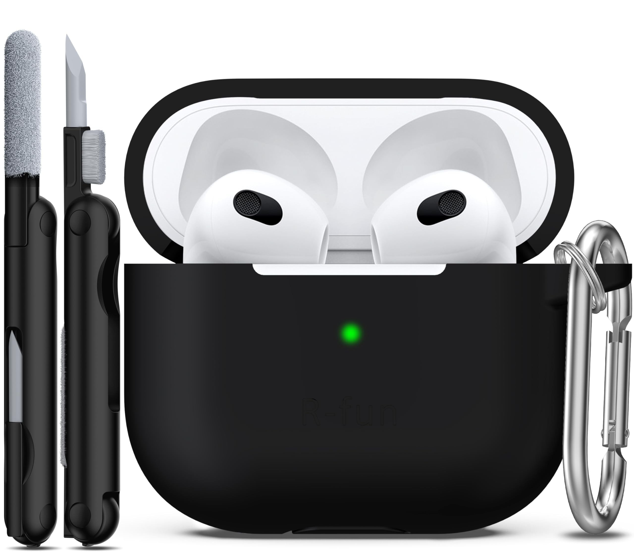 Photo 1 of R-fun Compatible with AirPods 3 Case Cover, Silicone Protective Accessories Skin with Keychain Compatible with Apple AirPod 3rd Generation 2021 for Women Men Girls Boys,Front LED Visible,Black