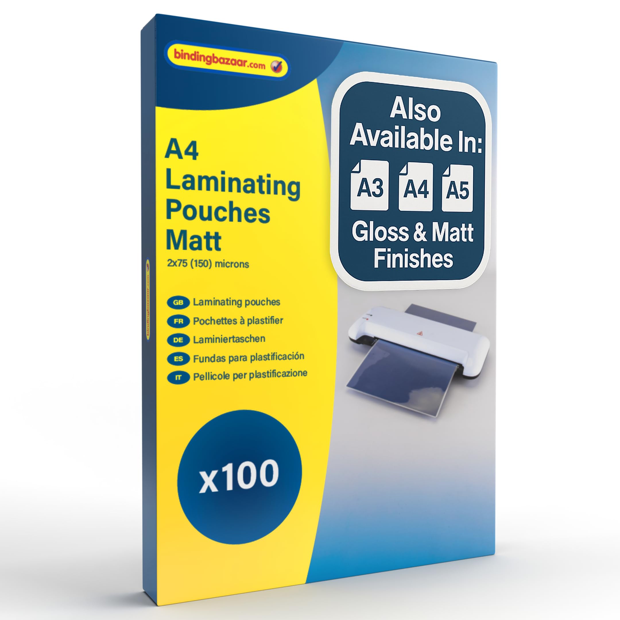 Binding Bazaar Matt A4 Laminating Pouches, Matt Finish, 150 Micron, 100 Laminating Sheets - Non-Reflective Finish Makes Your Words and Colours Easier to Read - Compatible with All Laminating Machines