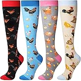 Coume 4 Pairs Novelty Chicken Knee Soft Socks Chicken Lovers Funny Gifts Warm Animal Stockings for Women Men Girls