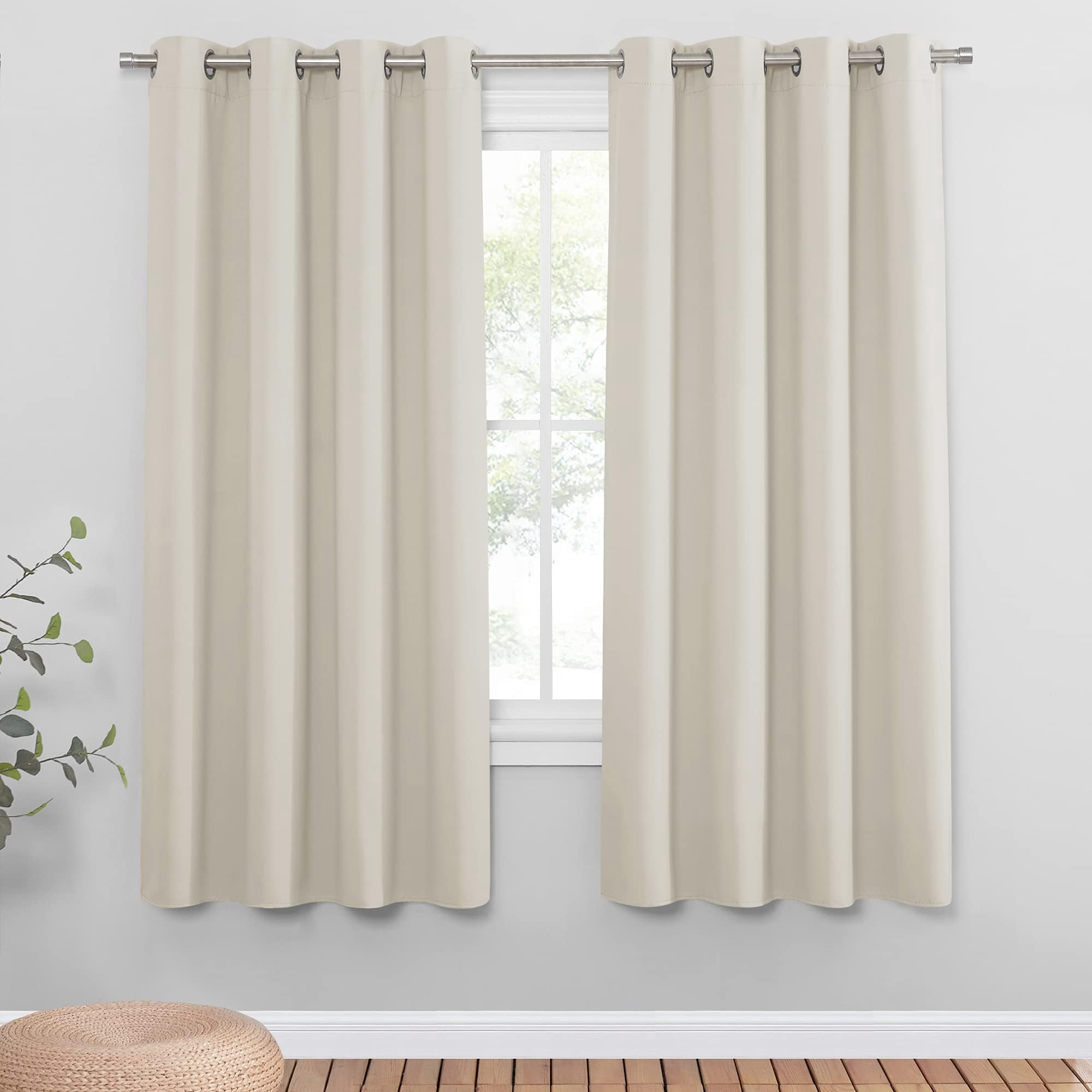 PONY DANCE Eyelet Light Beige Curtains - Thermal Insulated Privacy Energy Saving Curtains & Drapes, Super Soft Cream Noise Reducing Drapes for Kid's Bedroom Living Room, 46 x 72 Inches, 2 Panels