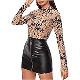 SweatyRocks Women's Long Sleeeve Mesh Shirt Floral Sheer See Through Top Blouse