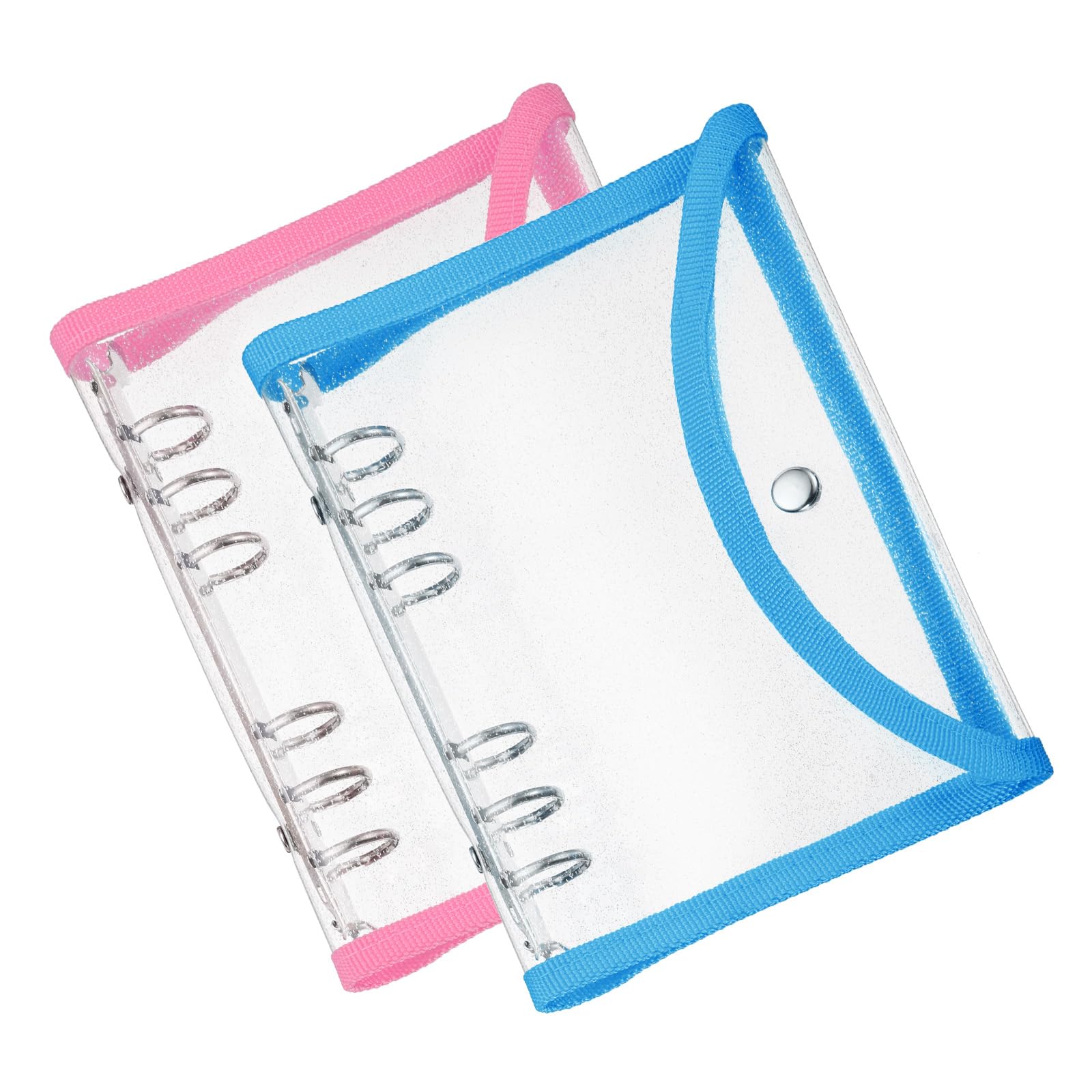 PATIKIL A6 Bling Clear Binder Covers, 2Pcs Soft PVC Loose Leaf Binder Protector Refillable Notebook Shell with Snap Button Closure for DIY Meeting Notebook Folder, Blue and Pink