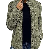 Womens Winter Jacket Casual Warm Plush Zipper Long Sleeve Standing Collar Coat with Pockets For Cold Weather