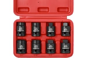 CASOMAN 8PCS 1/2-Inch Drive Pipe Plug Socket Set, Cr-Mo, SAE, Male/Female Set, 7/16", 1/2", 5/8", 9/16", Tapered Male Square 