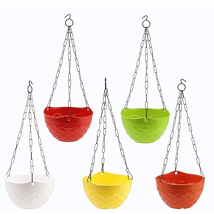 Kalfo Diamond Hanging Basket Pot with Chains Diamond Design Planter Balcony and Terrace for Hanging Planter ( Pack of 5 Pieces, Multicolor )