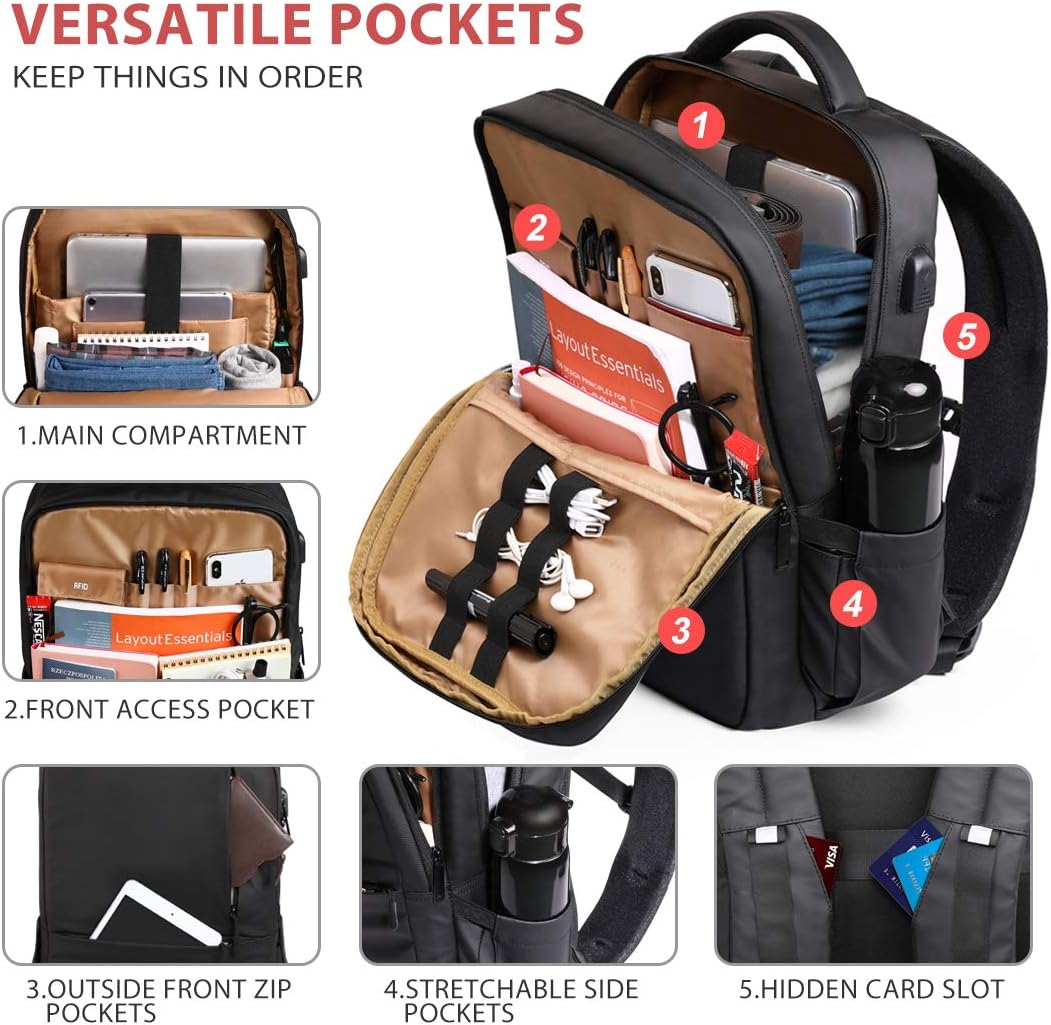 OlarHike Laptop Backpack with USB Charging Port and Thick Padded Sleeve Water Resistant College School Computer Backpack Fits up 15.6 Inch Laptop for Men Women: Electronics