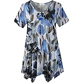 LARACE Plus Size Tops for Womens Summer Clothes Short Sleeve Shirts Casual V Neck Tunic Asymmetrical Blouses