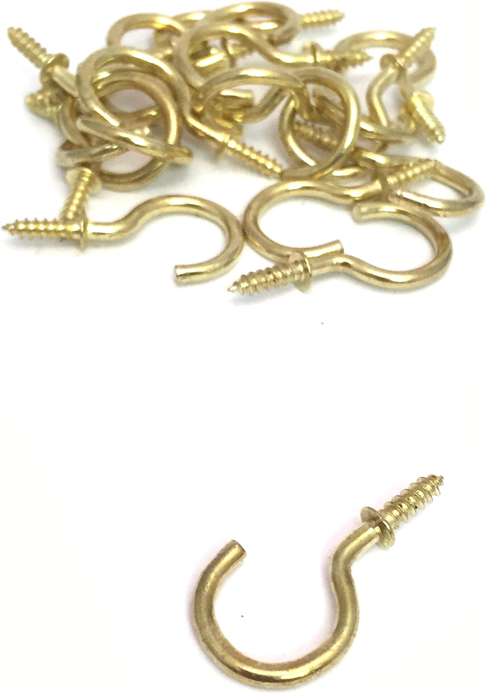 Brass Cup Hooks Metal Screws - Brass Gold Color - Cuphooks 20 Pieces - Little Keyhooks - Small Teacup Keys Cabinet Cupboards Screwhook