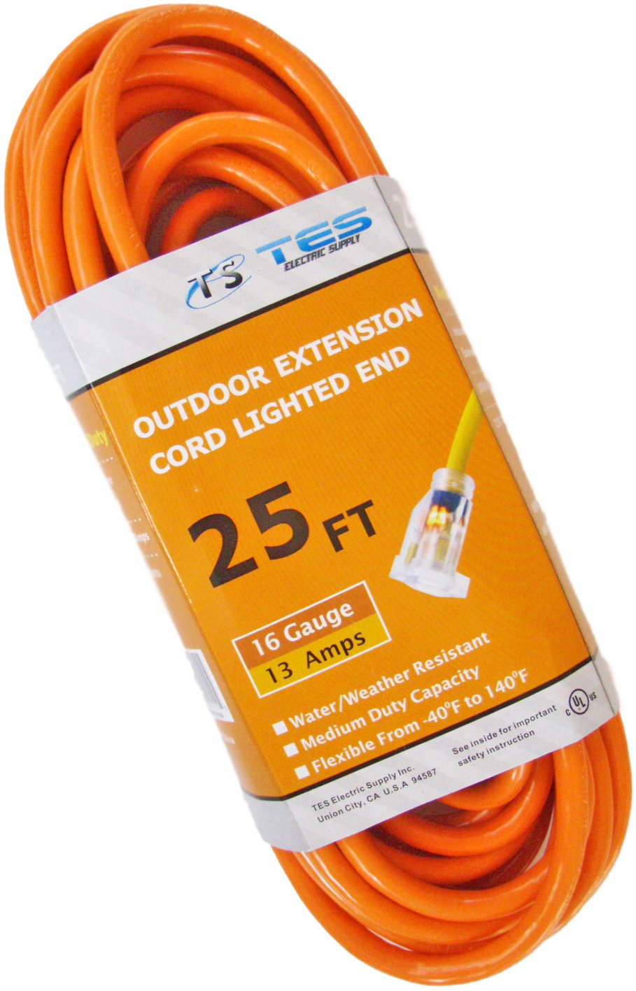 TES 16 Gauge 25 Ft. 16/3 SJTW Medium Duty Extension Cord with Lighted