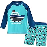 AIWUHE Toddler Swimsuit Set Boys Two Piece Rash Guard Boys' Swim Suit Quick Dry Long Sleeve Swim Shirts with Trunks Bathing Suit Swimwear Sets Blue Sailboat L 3-4T