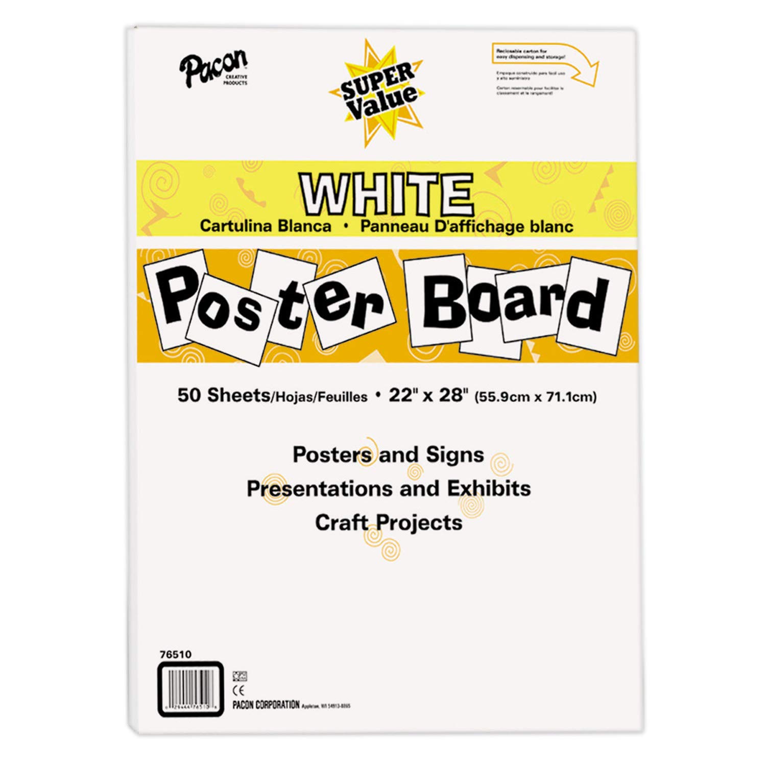 Photo 1 of Pacon Super Value Poster Board, 22"X28", White, 50 Sheets