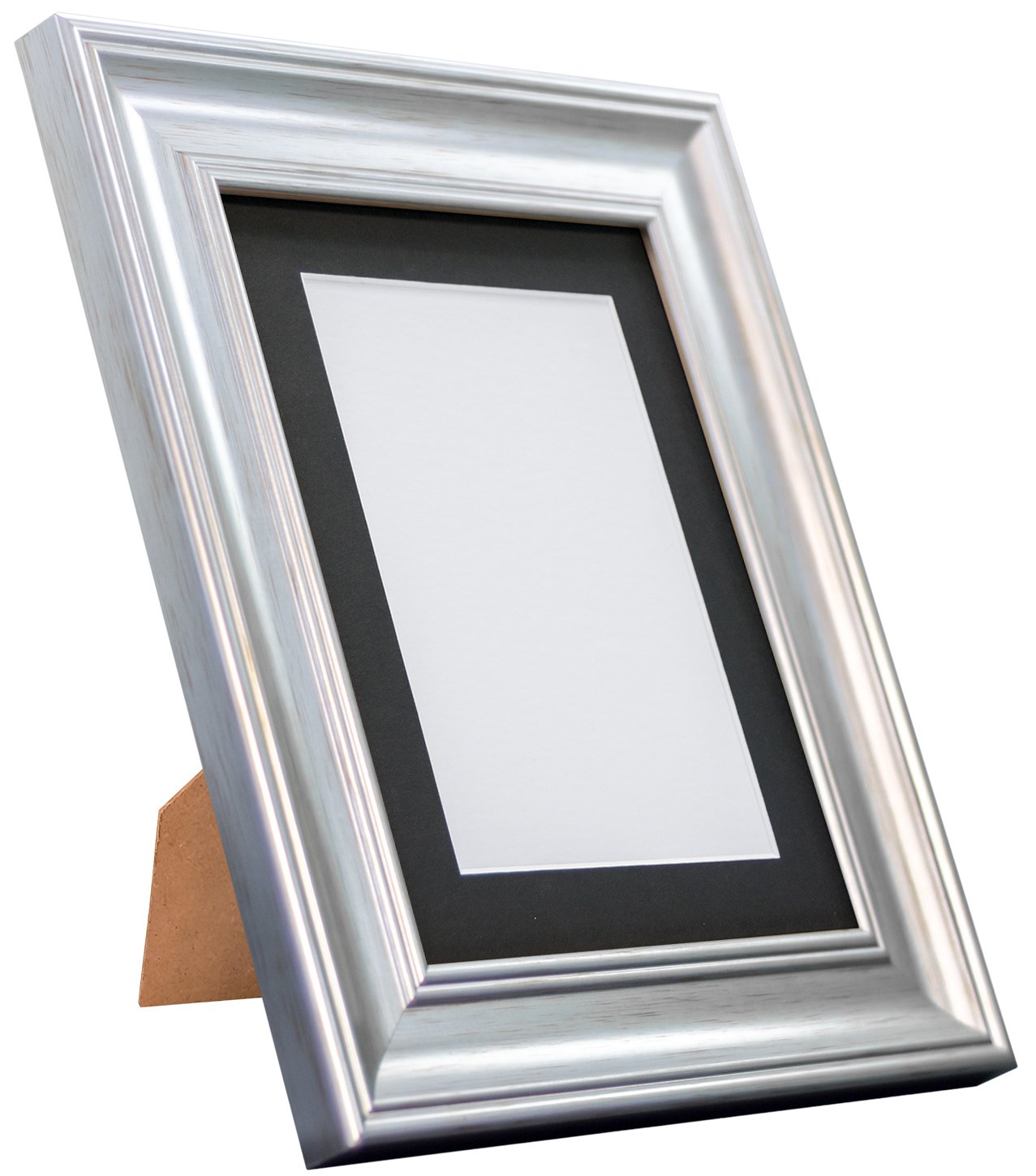 FRAMES BY POST Scandi Vintage Picture Photo Frame, Recycled Plastic, Silver with Black Mount, 10 x 8 Inch Image Size A5