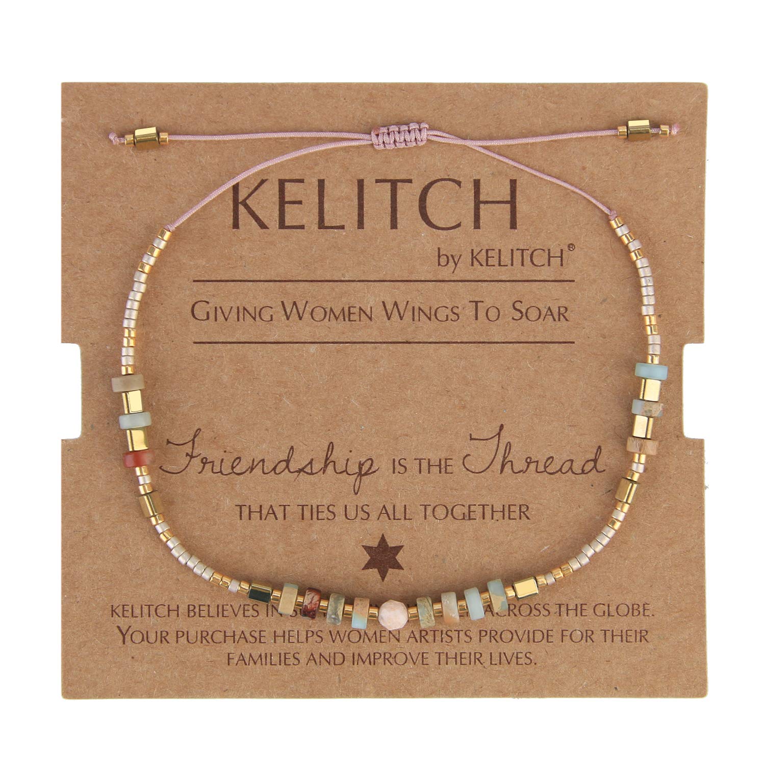 KELITCH Seed Beaded Friendship Bracelets Thin Rope Bracelets Women Fashion Handmade Jewelry (Champagne F)