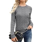 Esobo Women's Classic-fit Lightweight Cable Long Sleeve Mockneck Loose Casual Sweater Jumpers