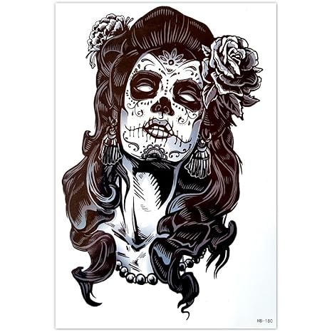EROSPA® Tattoo-Bogen temporär - Aufkleber Frauenkopf mit Maske - 21 x 15 cm
