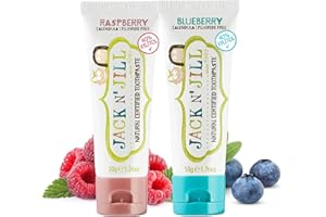 Jack N' Jill Natural Toothpaste for Baby and Infants - Fluoride Free Training Toothpaste, 40% Xylitol, BPA Free - Blueberry & Raspberry, 1.76 oz (Pack of 2)