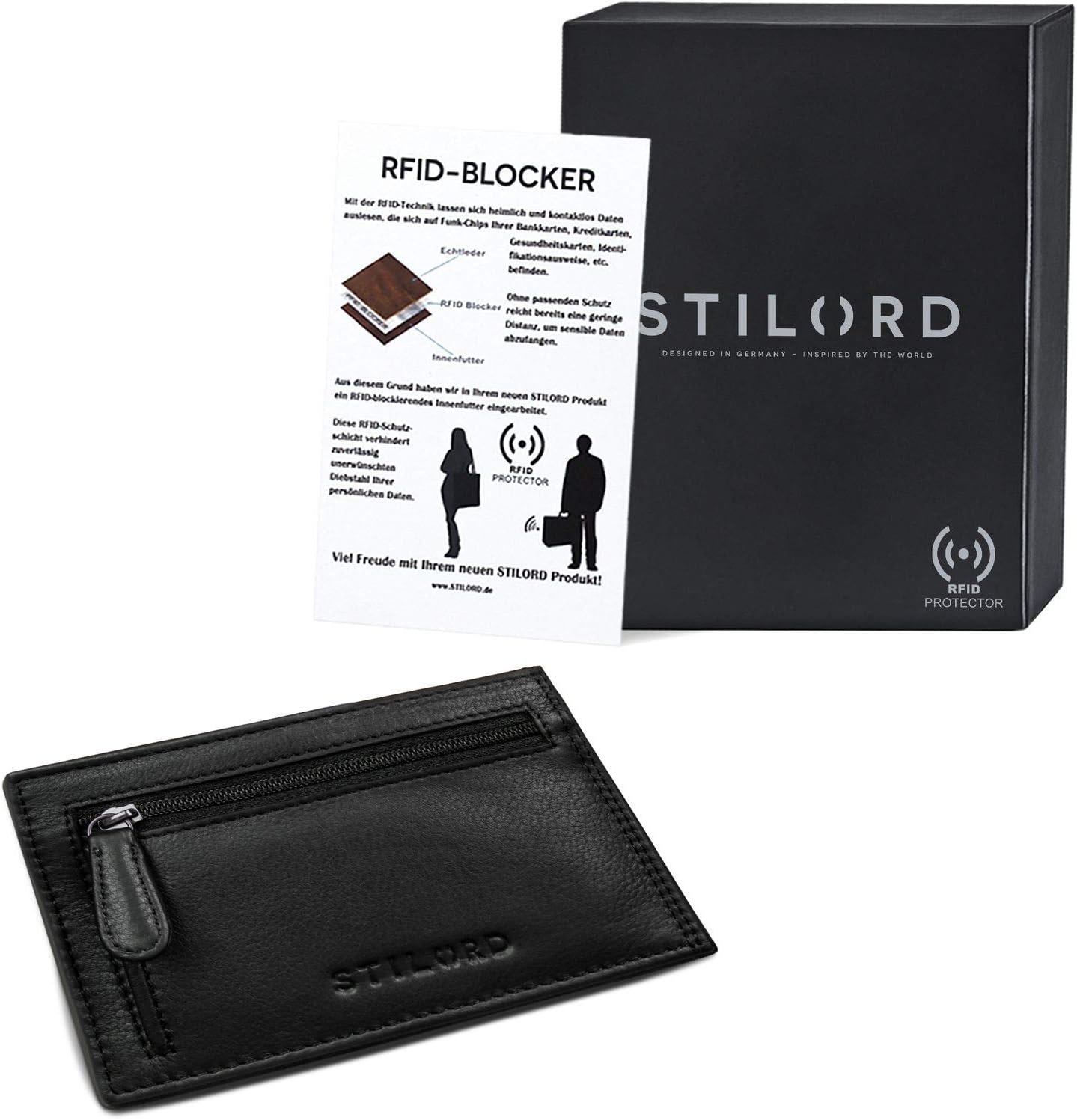 STILORD 'Trevor' Credit-Card Holder Leather RFID Protector Mini Wallet for Men and Women in Black Gift Box Colour:Black - Image 4