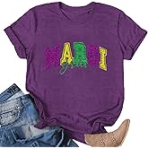Mardi Gras Shirts for Women Carnival Tshirt New Orleans Party Shirt Mardi Gras Short Sleeve Tee Tops
