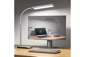LEPOWER-TEC LED Desk Lamp for Home Office, 750LM Eye-Caring Reading Desk Light, 12W Gooseneck Lamp for Desk, Touch Table Lamp with 3 Timer Function, 60 Lighting Modes, Bright Lamps for Study, Silver